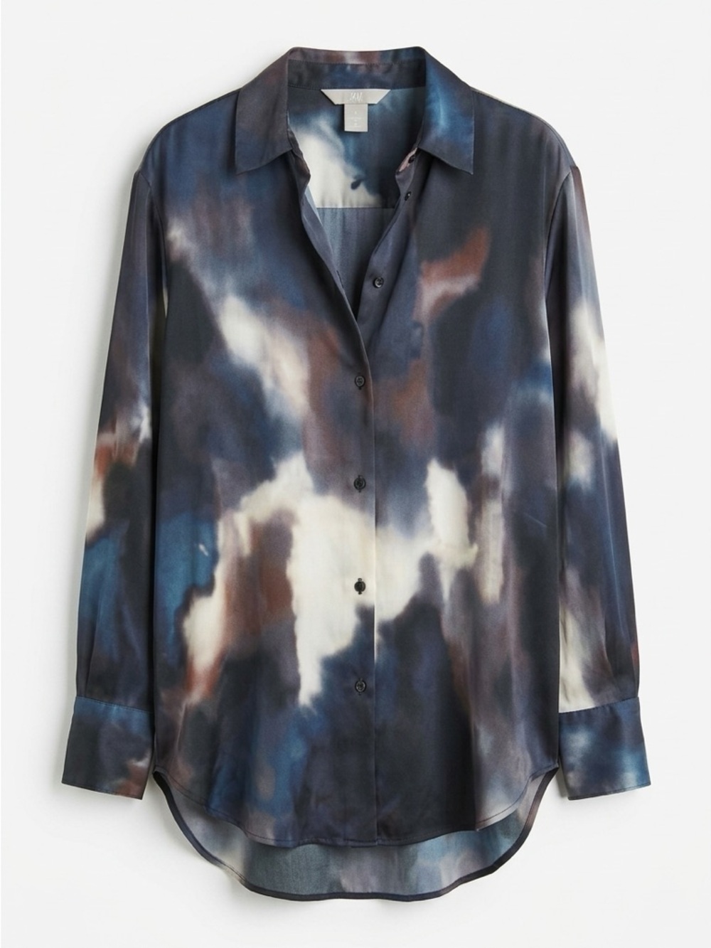 H&M Black Satin Marbled Printed  Button Front Blouse
